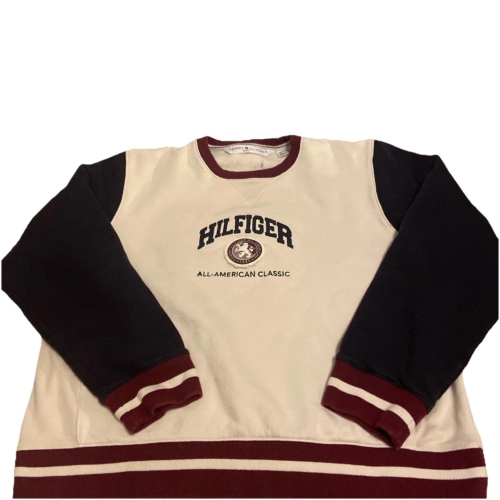 Tommy Hilfiger Sweatshirt VTG Y2K XL Spellout Varsity Logo Crest All American